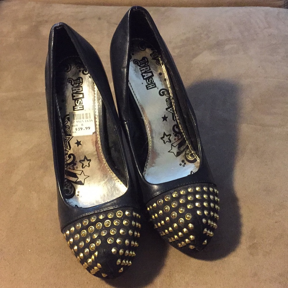 Brash Black with Gold stud Pump High Heels